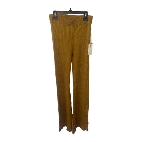 Good American Ribbed Boss Flare Pants Button Hem Pull On Soft Stretchy Gold Sz M - Picture 4 of 13